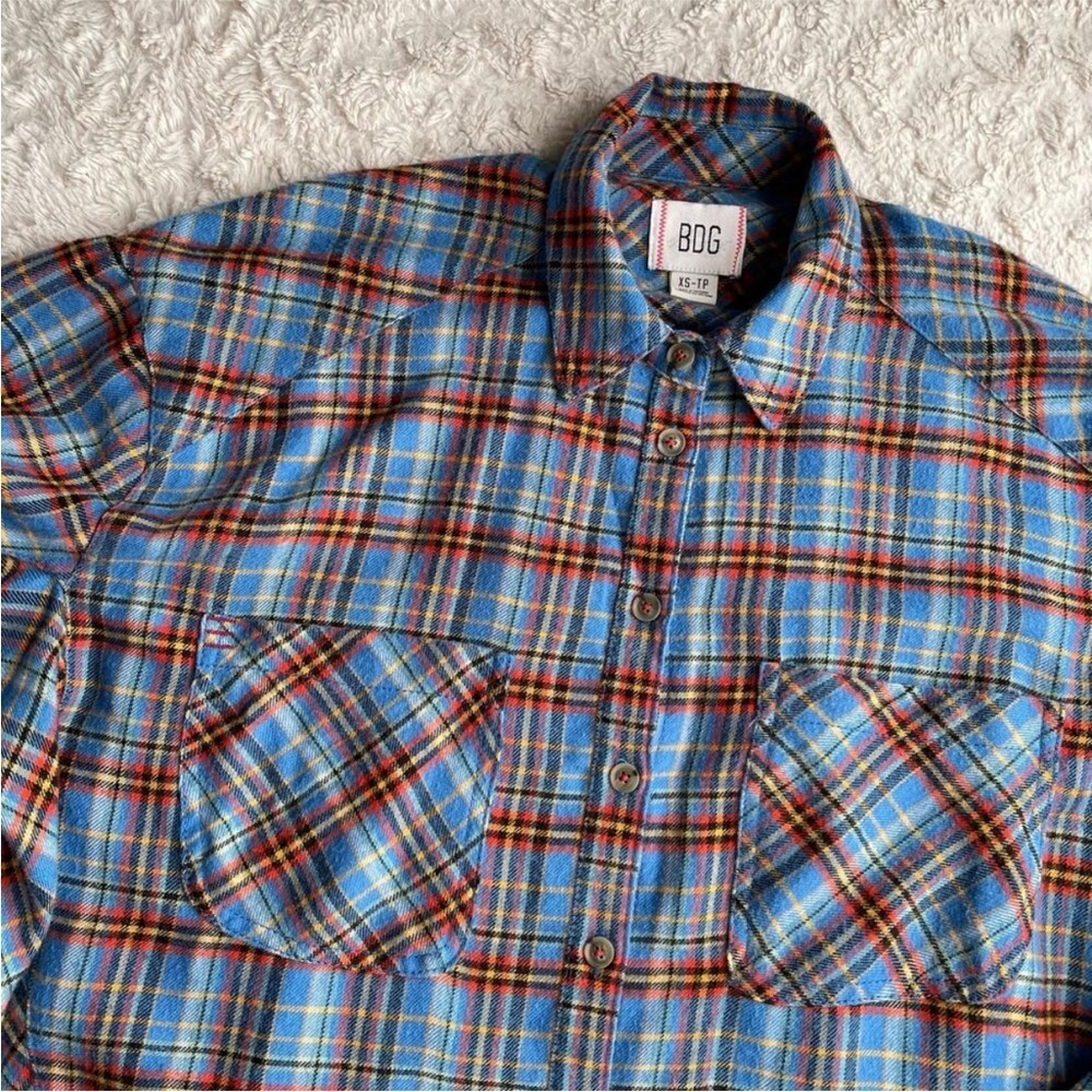 Urban Outfitters Women’s Oversized BDG Karl Cropped Plaid Flannel Shirt Top XS - Picture 8 of 16